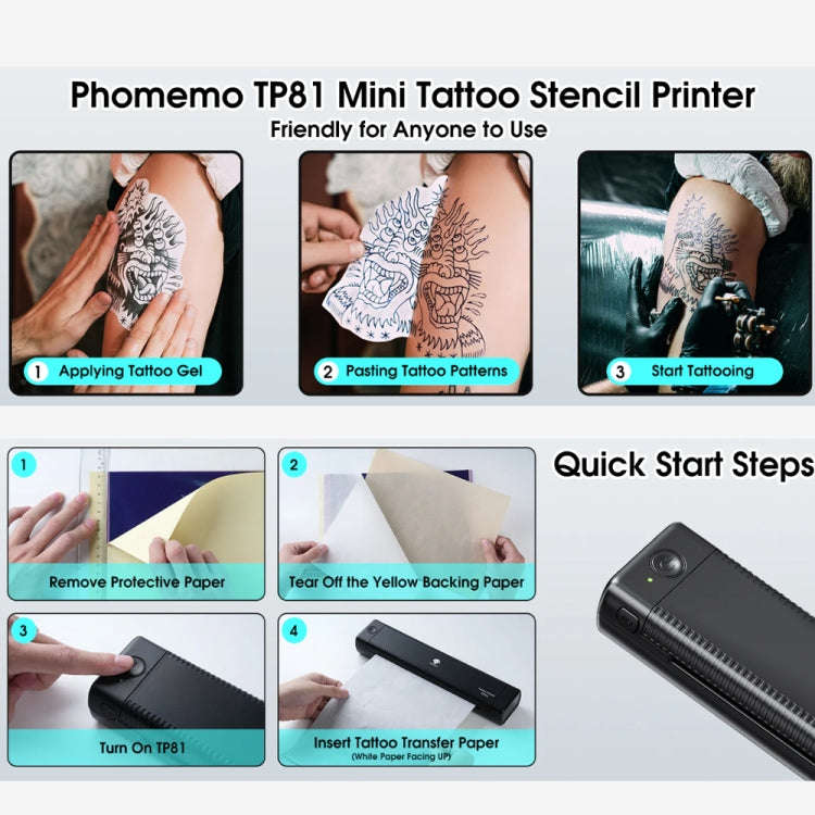 Phomemo TP81 A4 Wireless Thermal Printer Tattoo Template Printer(Black)