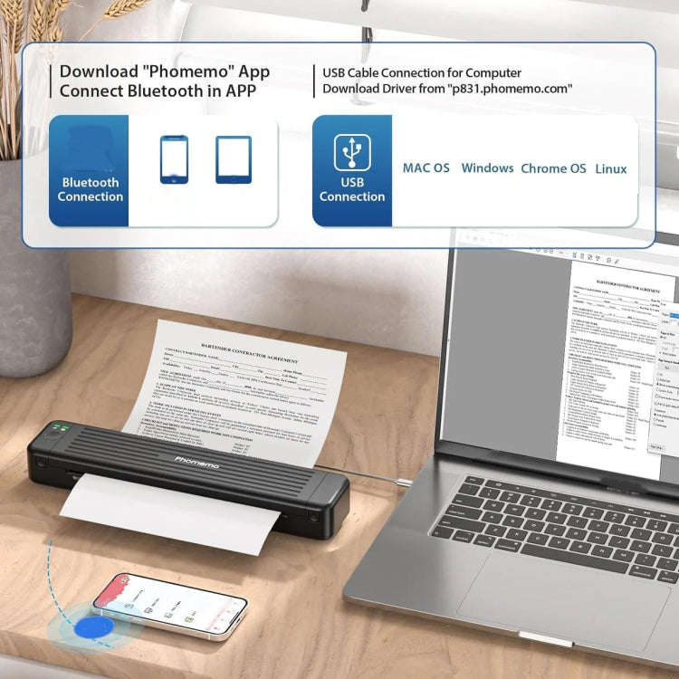 Phomemo P831 Bluetooth Portable Thermal Transfer Printer Support A4 / Letter / A5 / B5 Plain Pape...
