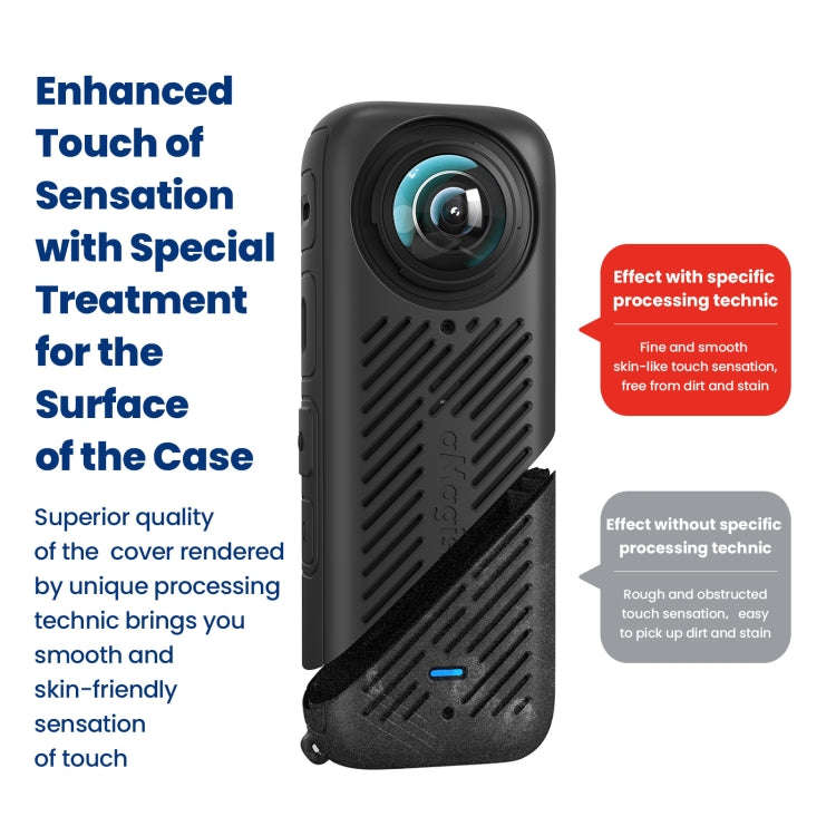 For Insta360 X4 AMagisn Silicone Protective Cover Body Case + Lens Cover Black