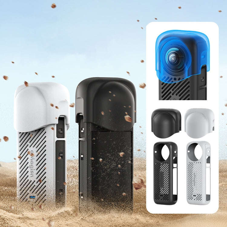 For Insta360 X4 AMagisn Silicone Protective Cover Body Case + Lens Cover Black