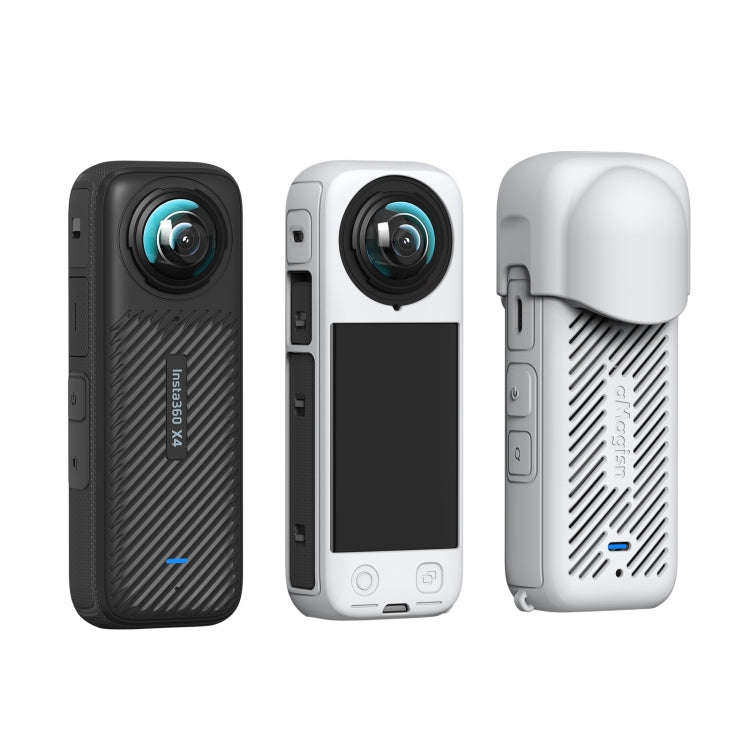 For Insta360 X4 AMagisn Silicone Protective Cover Body Case + Lens Cover Black