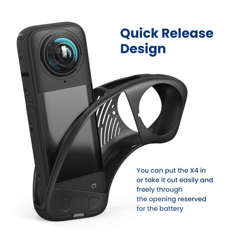 For Insta360 X4 AMagisn Silicone Protective Cover Body Case + Lens Cover Black