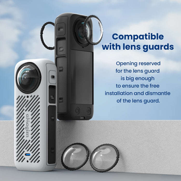 For Insta360 X4 AMagisn Silicone Protective Cover Body Case + Lens Cover Black