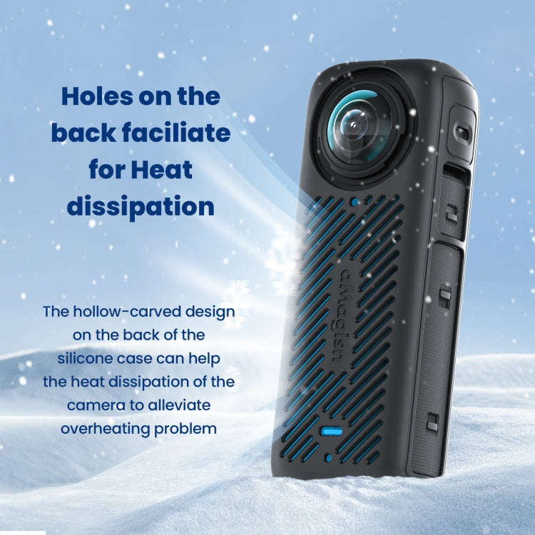 For Insta360 X4 AMagisn Silicone Protective Cover Body Case + Lens Cover Black