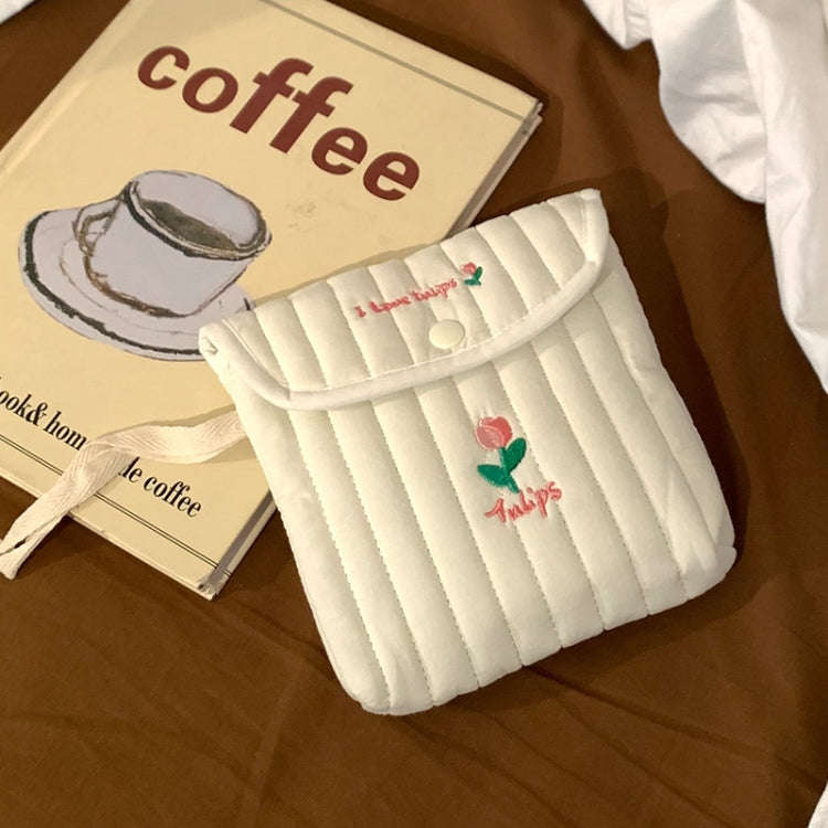 Embroidered Cartoon Cute Sanitary Napkin Mini Storage Bag, Color: Tulip