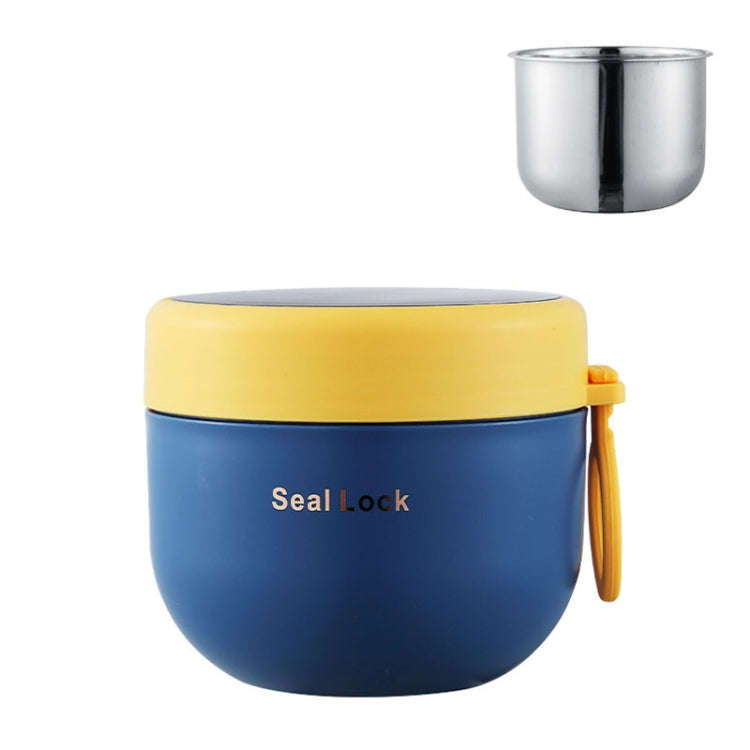 304 Stainless Steel Insulated Soup Bowl Oatmeal Breakfast Cup Portable Lunch Box, Color: 600ml Blue