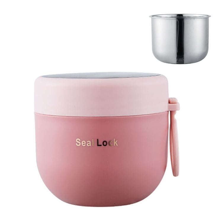 304 Stainless Steel Insulated Soup Bowl Oatmeal Breakfast Cup Portable Lunch Box, Color: 800ml Pink