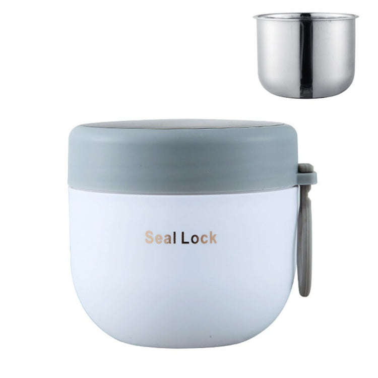 304 Stainless Steel Insulated Soup Bowl Oatmeal Breakfast Cup Portable Lunch Box, Color: 800ml White