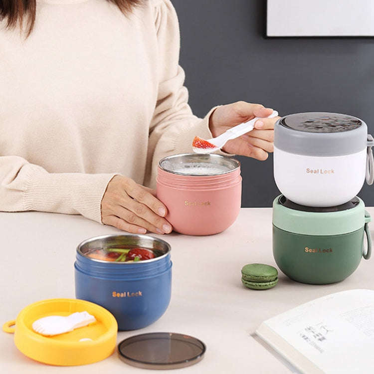 304 Stainless Steel Insulated Soup Bowl Oatmeal Breakfast Cup Portable Lunch Box, Color: 800ml White