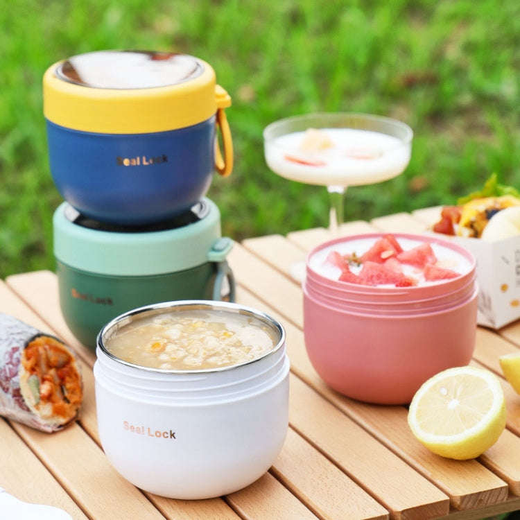 304 Stainless Steel Insulated Soup Bowl Oatmeal Breakfast Cup Portable Lunch Box, Color: 800ml White