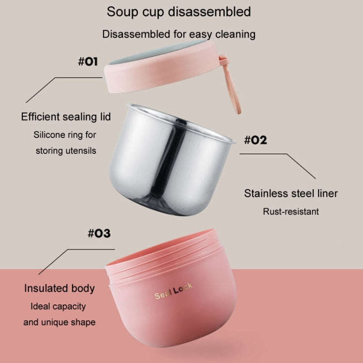 304 Stainless Steel Insulated Soup Bowl Oatmeal Breakfast Cup Portable Lunch Box, Color: 800ml White