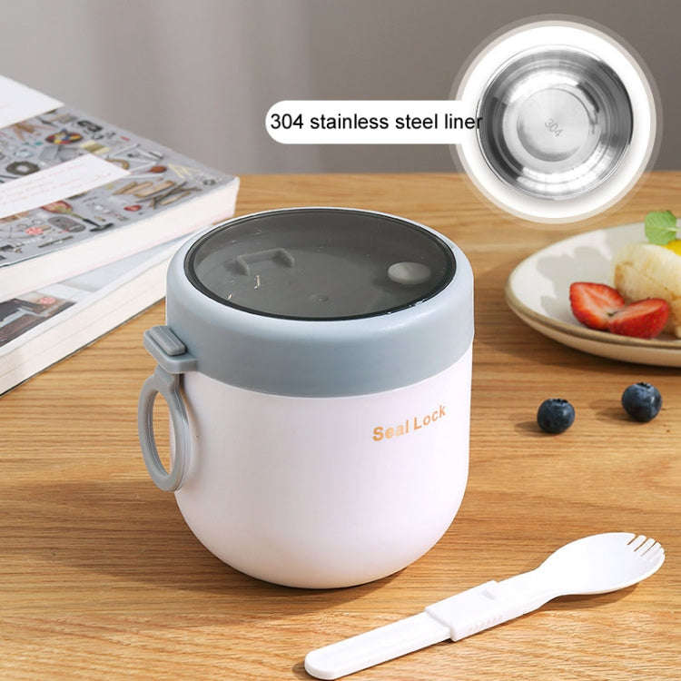 304 Stainless Steel Insulated Soup Bowl Oatmeal Breakfast Cup Portable Lunch Box, Color: 800ml White