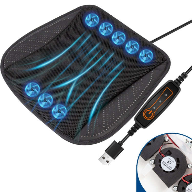 Car USB Summer Cool Ventilated Breathable Seat Cushion(Black 8 Sets Fan)