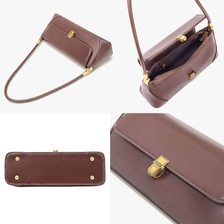 Women Vintage Baguette Armpit Bag Shoulder Handbag(Red Brown)