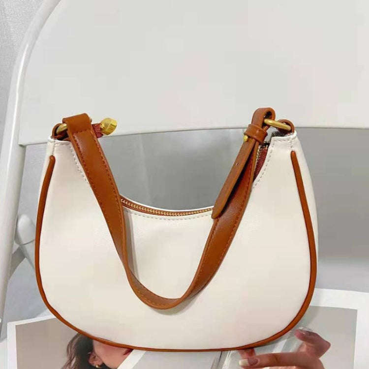 Niche Crescent Women Armpit Bag Single Shoulder Handbag(Beige With Brown)