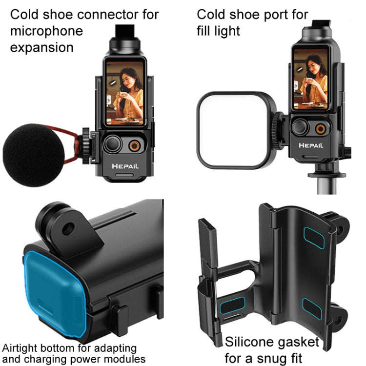 For DJI Osmo Pocket 3 HEPAIL Extended Adapter Protective Bezel Extension Handle Cold Shoe Adapter...