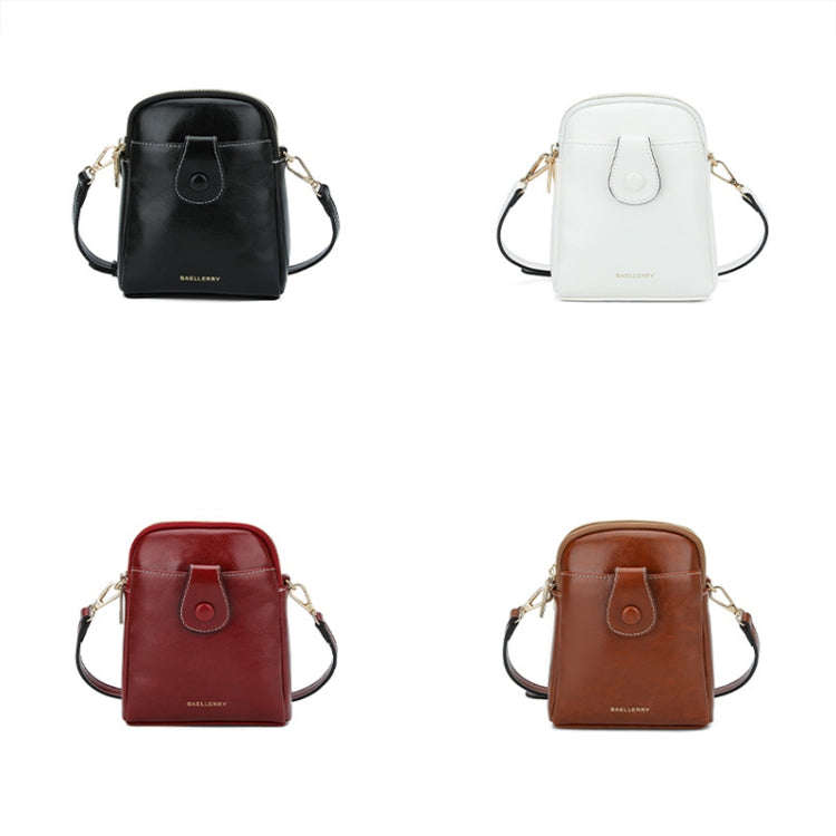 Baellerry N8925 Oil Wax Leather Double Zipper Mobile Phone Bag Shoulder Crossbody Coin Purse(Black)
