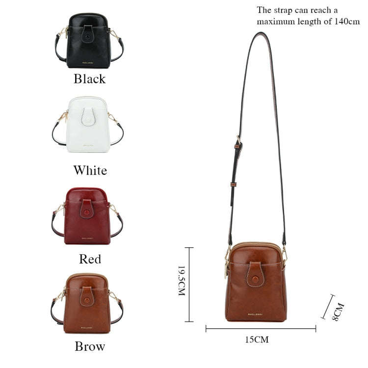 Baellerry N8925 Oil Wax Leather Double Zipper Mobile Phone Bag Shoulder Crossbody Coin Purse(Red)