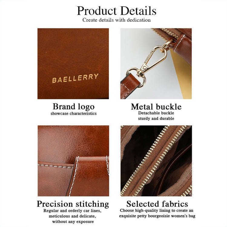 Baellerry N8925 Oil Wax Leather Double Zipper Mobile Phone Bag Shoulder Crossbody Coin Purse(Black)