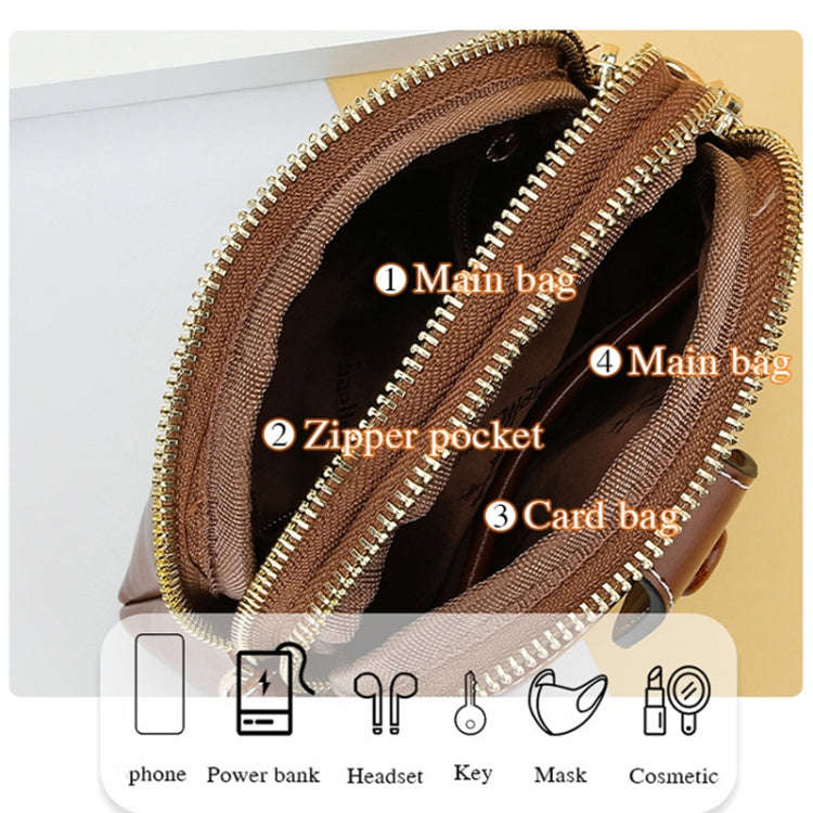 Baellerry N8925 Oil Wax Leather Double Zipper Mobile Phone Bag Shoulder Crossbody Coin Purse(Black)