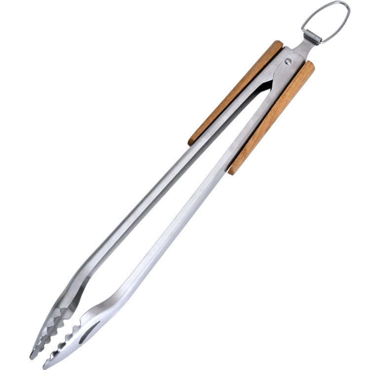 Household Stainless Steel Food Clip Kitchen Baking Barbecue Clamp, Model: Acacia Wooden Handle