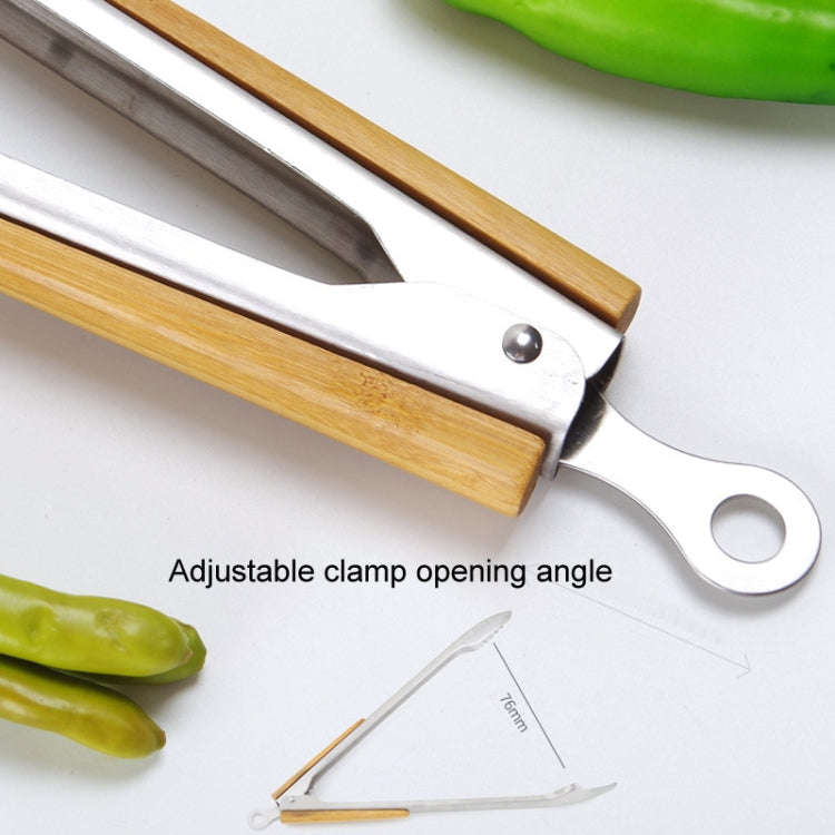 Household Stainless Steel Food Clip Kitchen Baking Barbecue Clamp, Model: Bamboo Handle