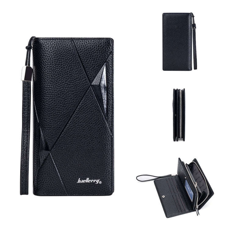 Baellerry S1240 Lychee Pattern Business Casual Zipper Long Wallet Multi-card Slot Clutch Bag(Black)