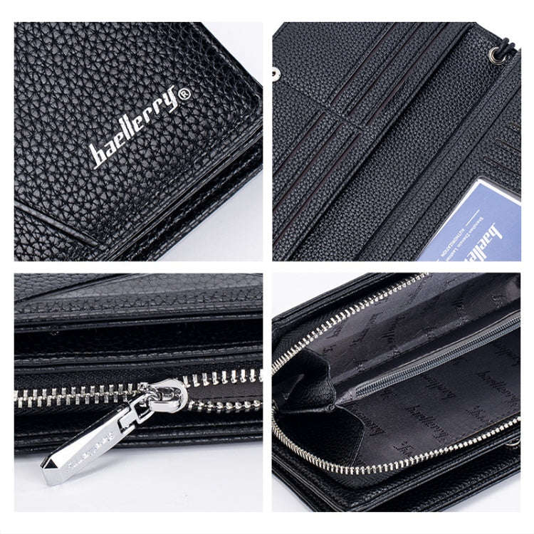 Baellerry S1240 Lychee Pattern Business Casual Zipper Long Wallet Multi-card Slot Clutch Bag(Black)