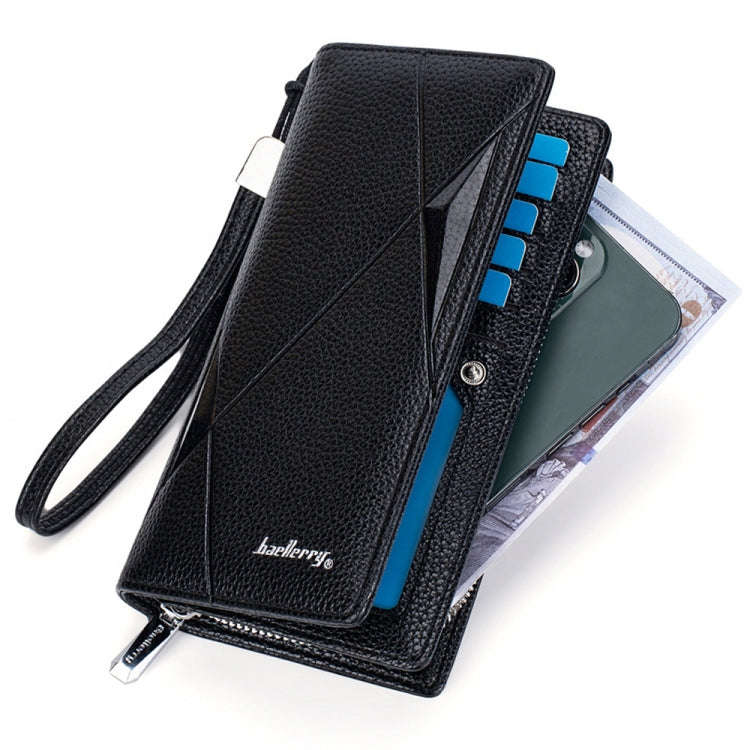 Baellerry S1240 Lychee Pattern Business Casual Zipper Long Wallet Multi-card Slot Clutch Bag(Black)