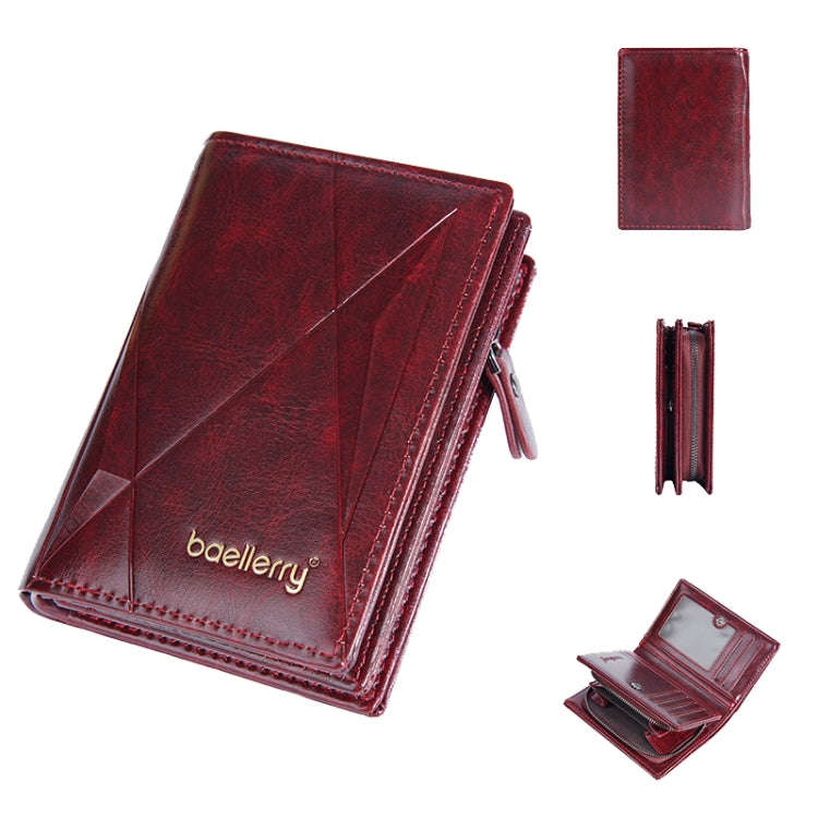 Baellerry D3213 Retro Leather Short Wallet Multi-card Slot Zipper Card Holder(Claret)