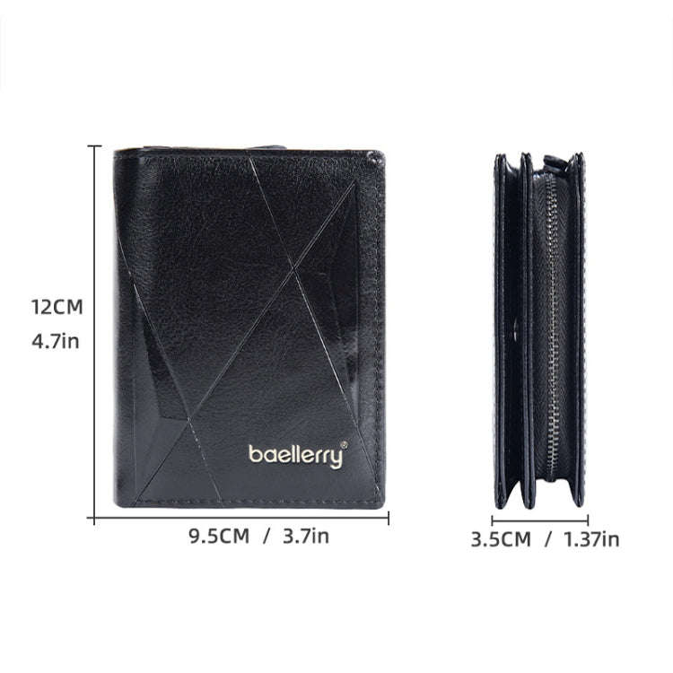 Baellerry D3213 Retro Leather Short Wallet Multi-card Slot Zipper Card Holder(Black)