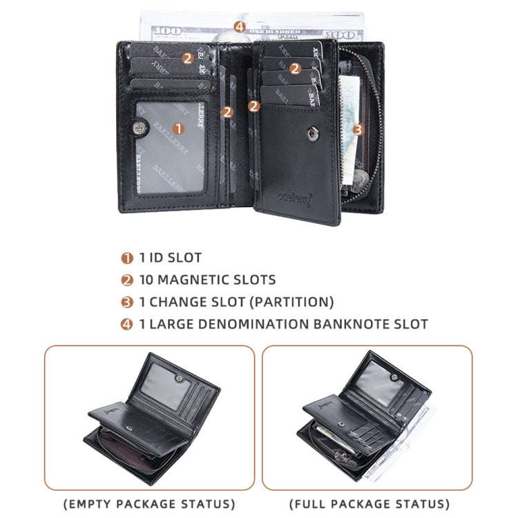 Baellerry D3213 Retro Leather Short Wallet Multi-card Slot Zipper Card Holder(Black)