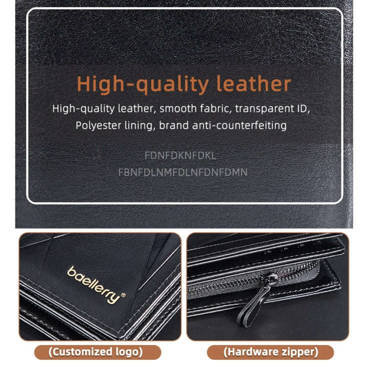 Baellerry D3213 Retro Leather Short Wallet Multi-card Slot Zipper Card Holder(Black)