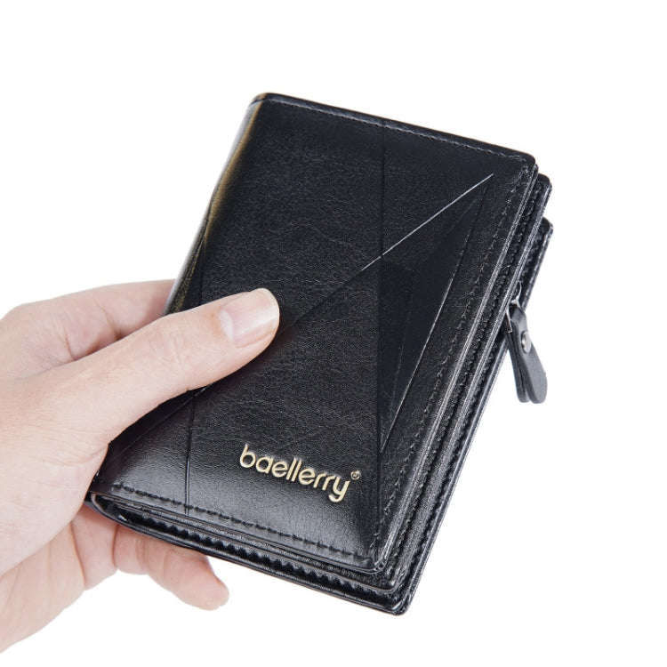 Baellerry D3213 Retro Leather Short Wallet Multi-card Slot Zipper Card Holder(Black)