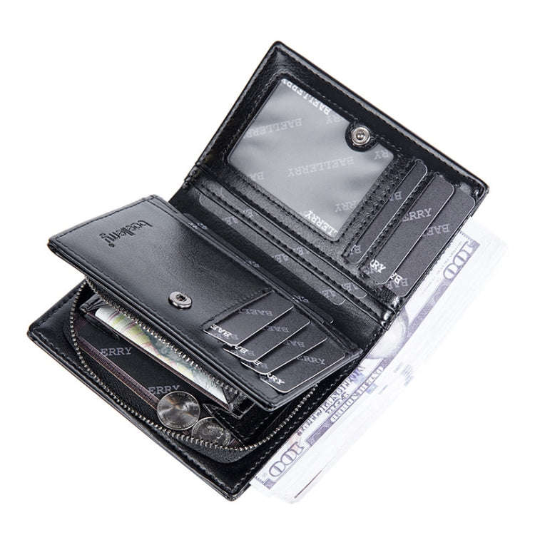 Baellerry D3213 Retro Leather Short Wallet Multi-card Slot Zipper Card Holder(Black)