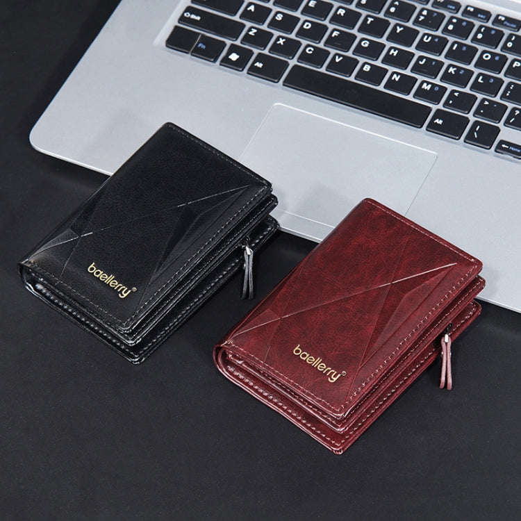 Baellerry D3213 Retro Leather Short Wallet Multi-card Slot Zipper Card Holder(Claret)