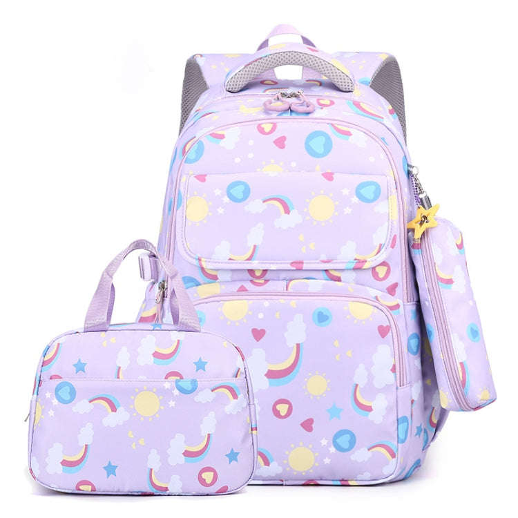 3 In 1 Kids  School Backpack Small Student Book Bag with Lunch Bag  Pencil Case(Purple)