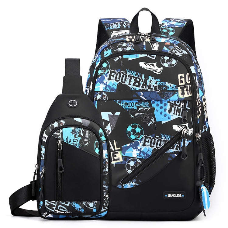 2 In 1 Men Backpack Lightweight Outdoor Daypack Boys Bookbag With Chest Bag, Spec: Blue Football