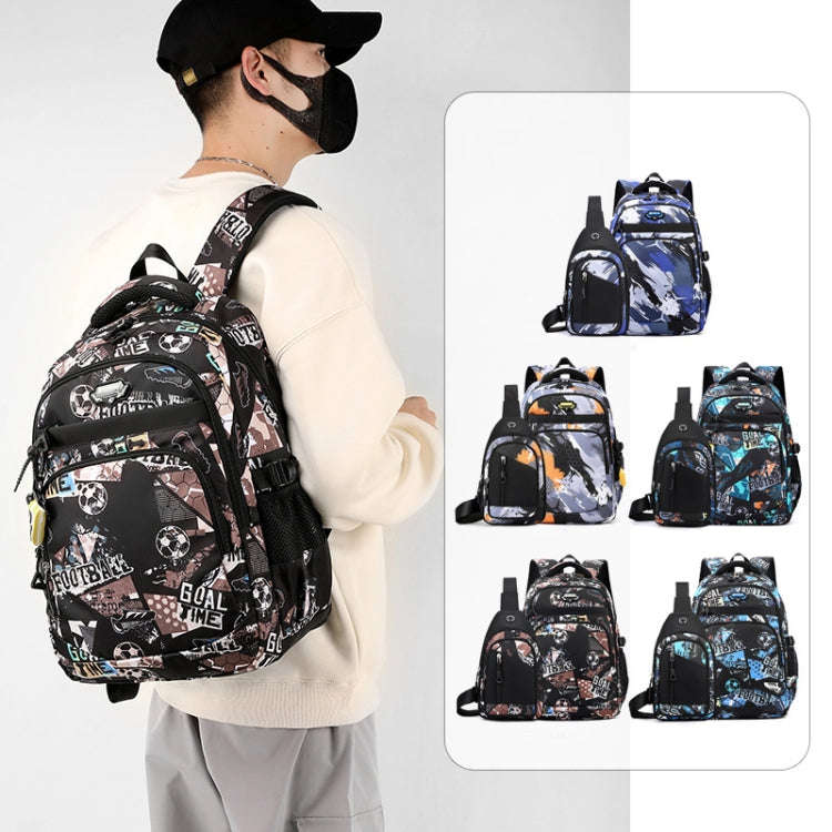 2 In 1 Men Backpack Lightweight Outdoor Daypack Boys Bookbag With Chest Bag, Spec: Blue Football