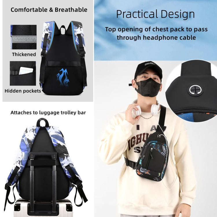 2 In 1 Men Backpack Lightweight Outdoor Daypack Boys Bookbag With Chest Bag, Spec: Green Football
