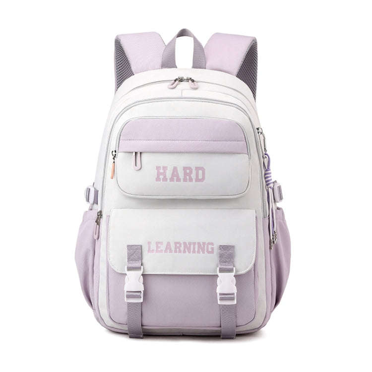 Contrast Color Casual Backpack College School Bag 15.6-inch Laptop Bag(Purple white)