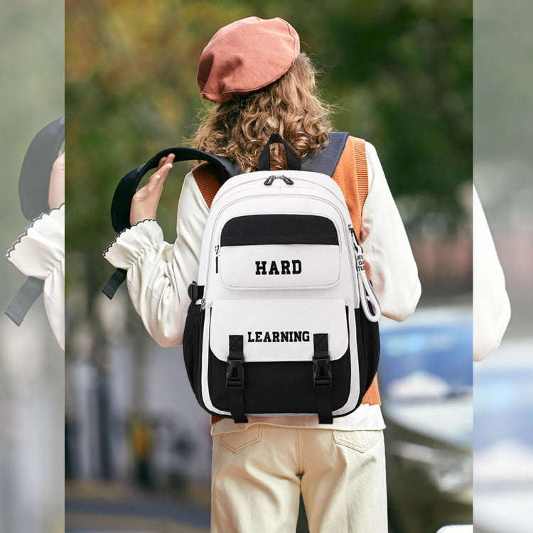 Contrast Color Casual Backpack College School Bag 15.6-inch Laptop Bag(Black and White)