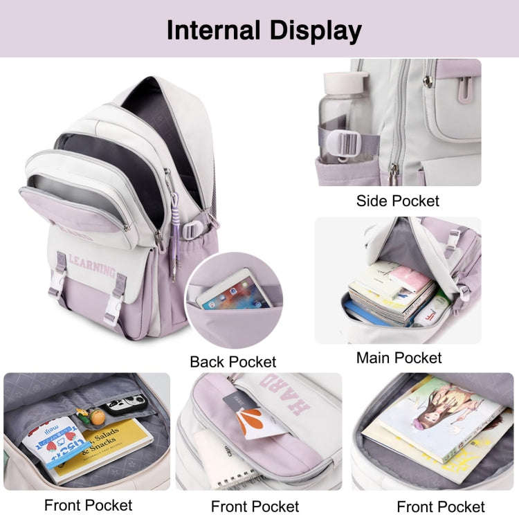 Contrast Color Casual Backpack College School Bag 15.6-inch Laptop Bag(Purple white)
