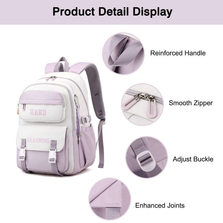 Contrast Color Casual Backpack College School Bag 15.6-inch Laptop Bag(Purple white)