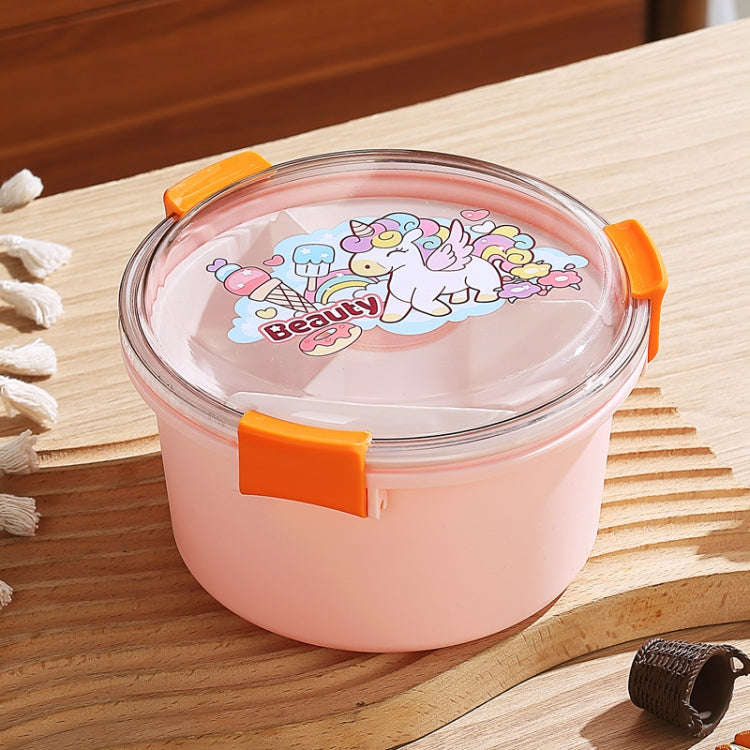 1100ml Cartoon Round Microwaveable Bento Box Outdoor Student Lunch Box(Beauty Pink)