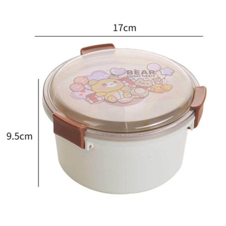1100ml Cartoon Round Microwaveable Bento Box Outdoor Student Lunch Box(Bear Brown)