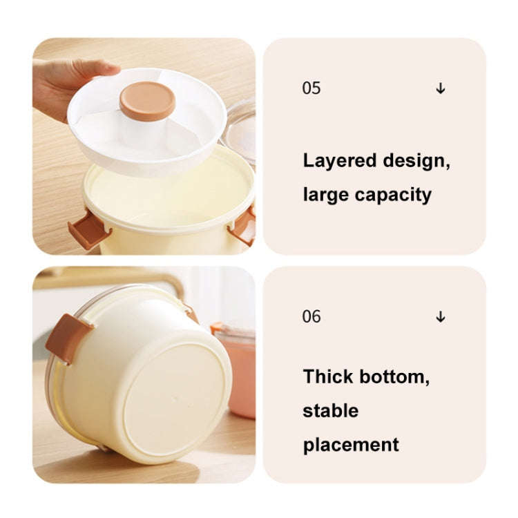 1100ml Cartoon Round Microwaveable Bento Box Outdoor Student Lunch Box(Bear Brown)
