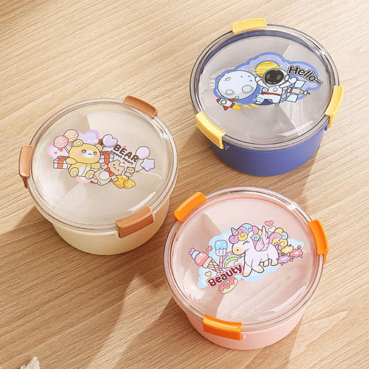 1100ml Cartoon Round Microwaveable Bento Box Outdoor Student Lunch Box(Bear Brown)