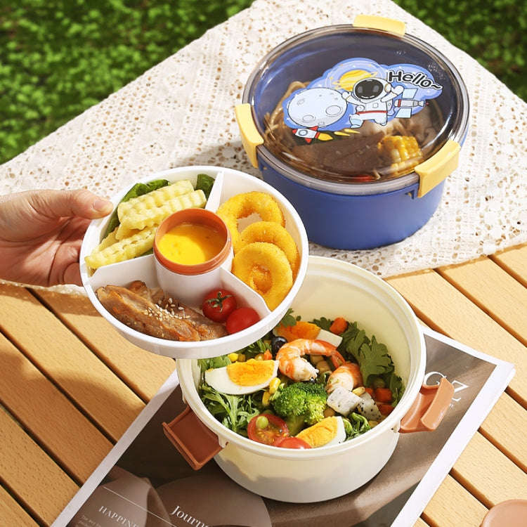 1100ml Cartoon Round Microwaveable Bento Box Outdoor Student Lunch Box(Bear Brown)