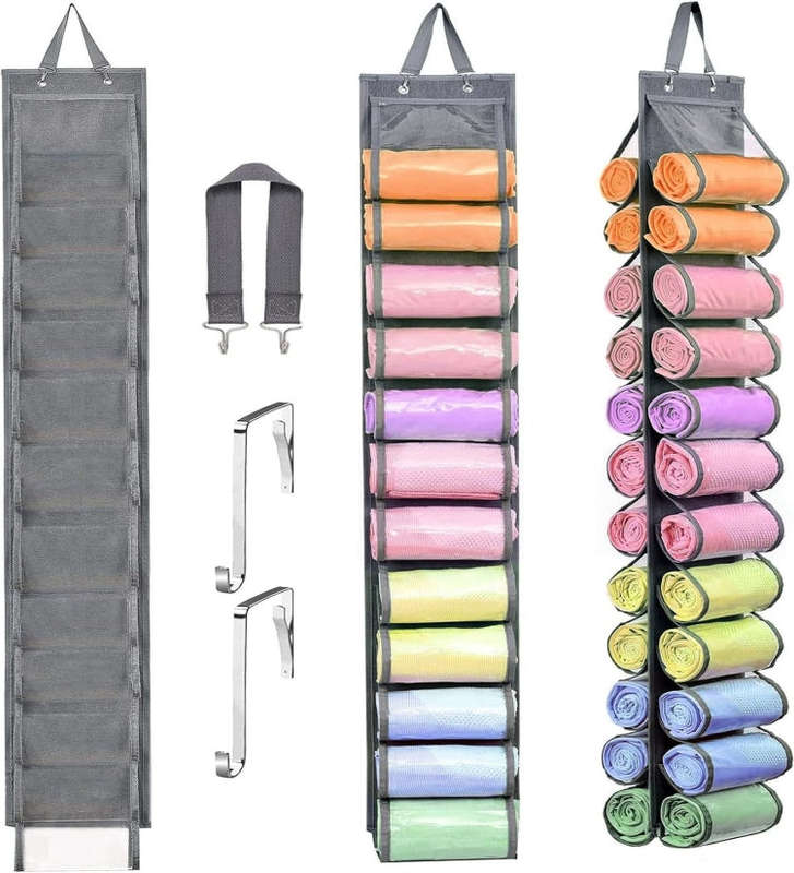 Double-Sided 24 Grids Storage Hanging Bag Hanging Storage Closet Behind Door Storage Organizer(Bl...